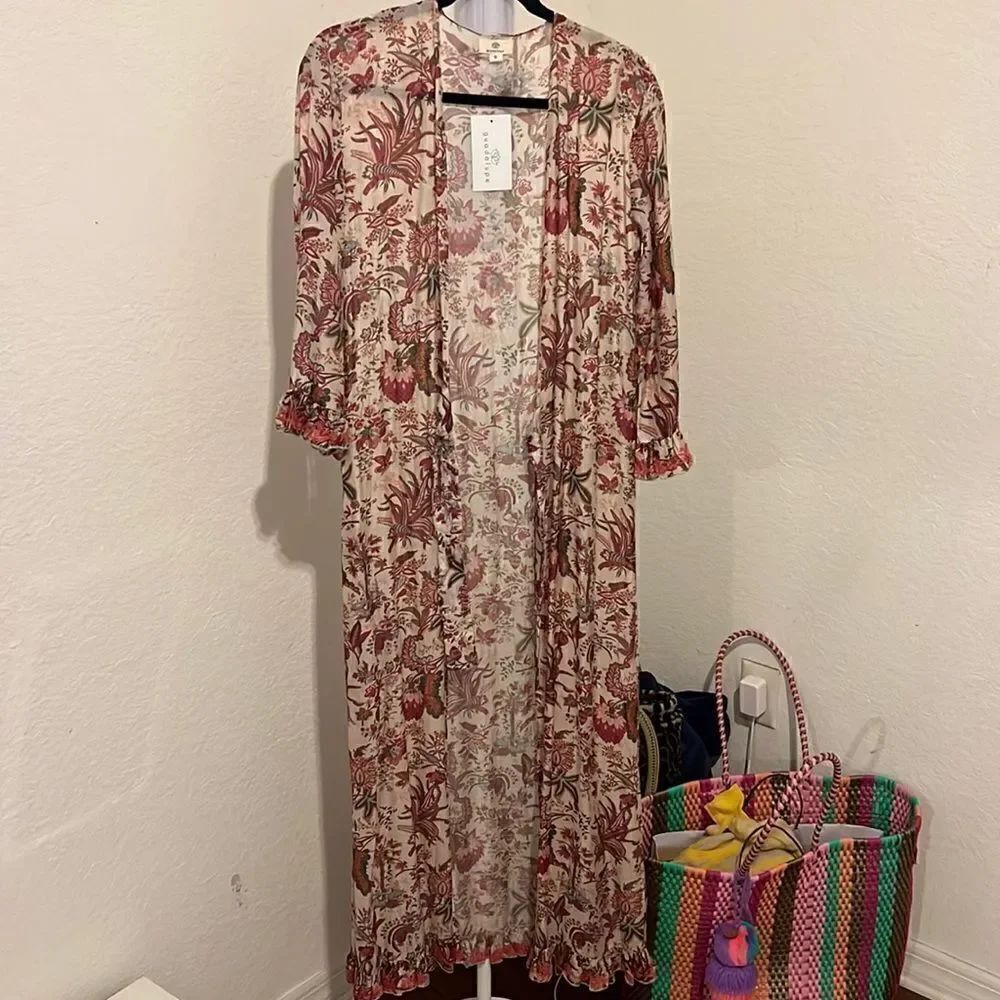 NWT - Long Cover Up - Komono Style with String Front Closure - Floral Size Small
